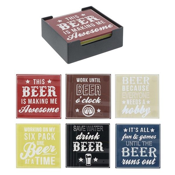 Good Times Collection Funny Beer Coasters Square Set of 6