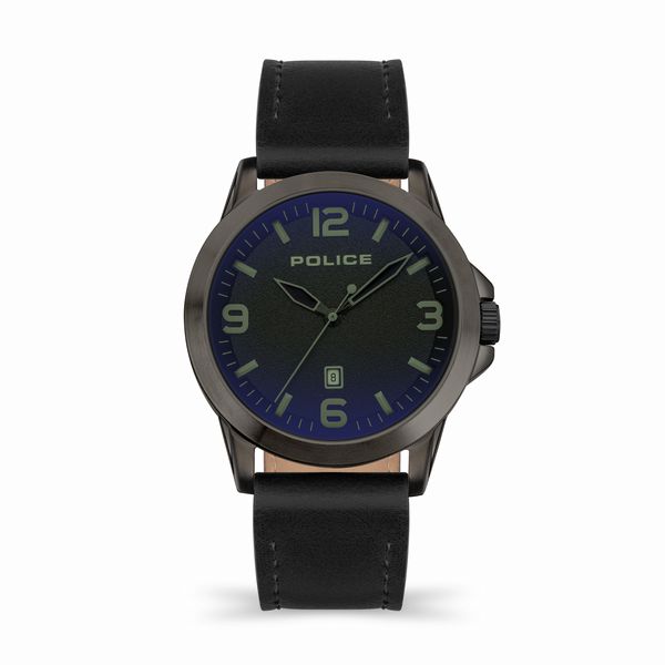 Police Cliff Gun Black Leather Strap Watch