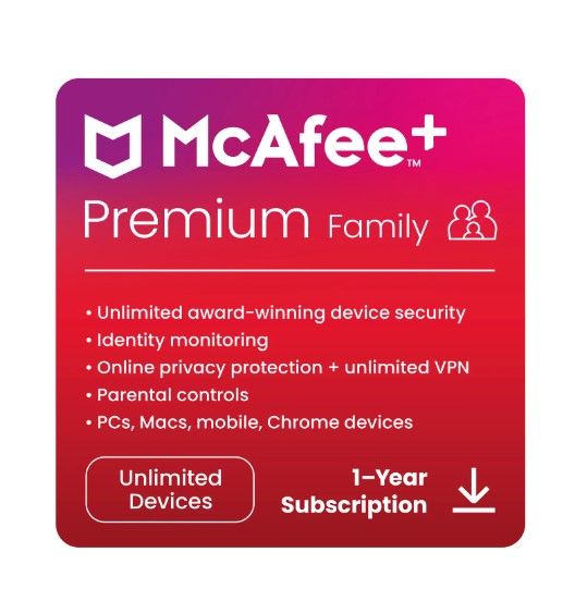 McAfee + Premium - Family  1-Year Subscription - DIGITAL DOWNLOAD