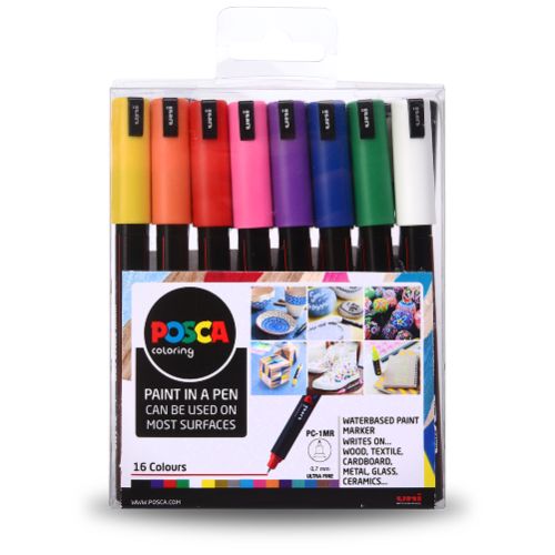 Uni: Posca Marker: PC-1MR: Ultra-Fine Pin Tip: 0.7mm: Assorted Colours Set of 16